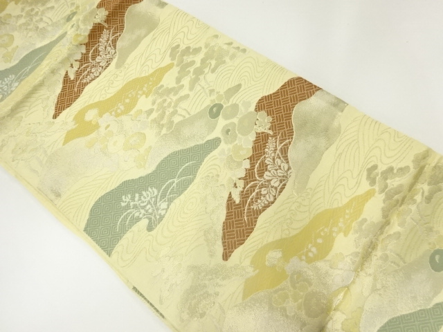 JAPANESE KIMONO / ANTIQUE FUKURO OBI / WOVNE PINE & KIKU